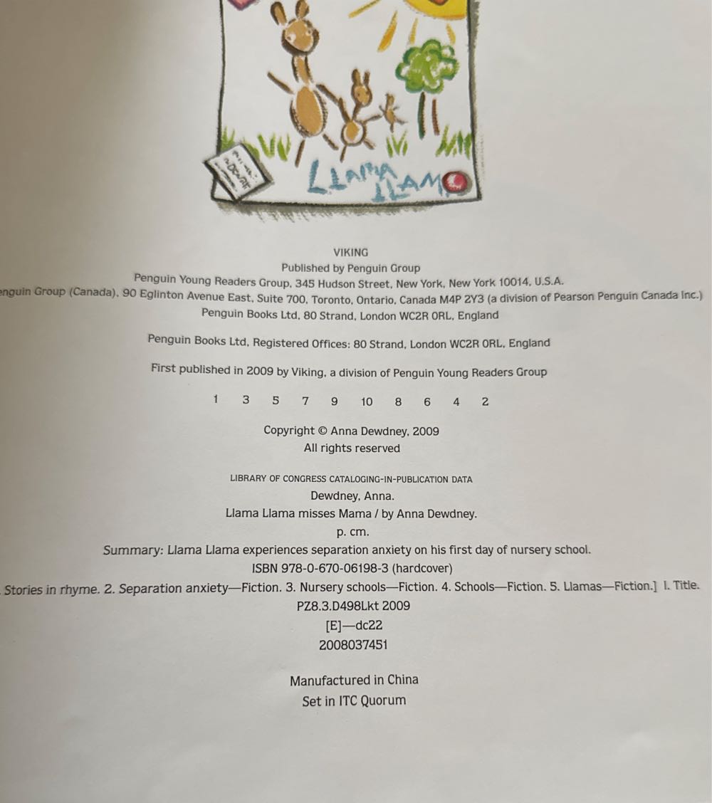 Llama Llama Misses Mama - Anna Dewdney (Viking Books for Young Readers - Hardcover) book collectible [Barcode 9780670061983] - Main Image 3