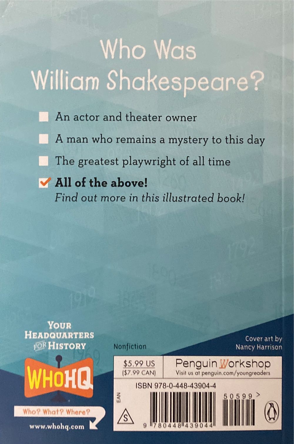 Who Was William Shakespeare? - Who HQ (Penguin Workshop - Paperback) book collectible [Barcode 9780448439044] - Main Image 2
