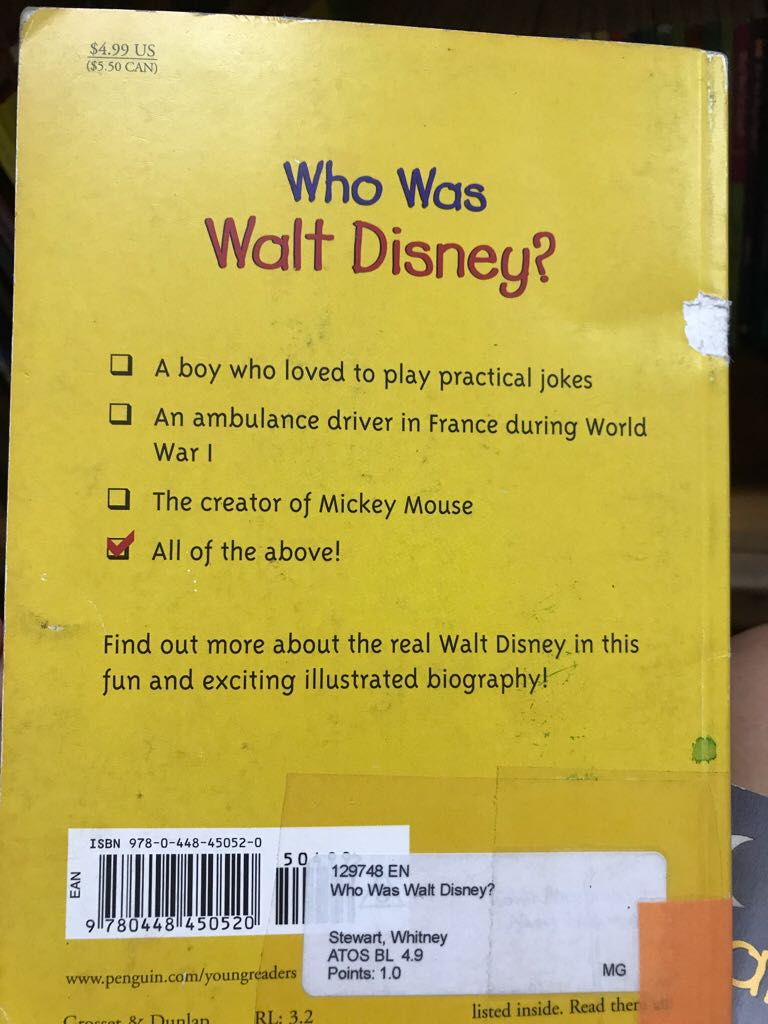 Disney Who Was Walt Disney? - Whitney Stewart (Penguin - Paperback) book collectible [Barcode 9780448450520] - Main Image 2