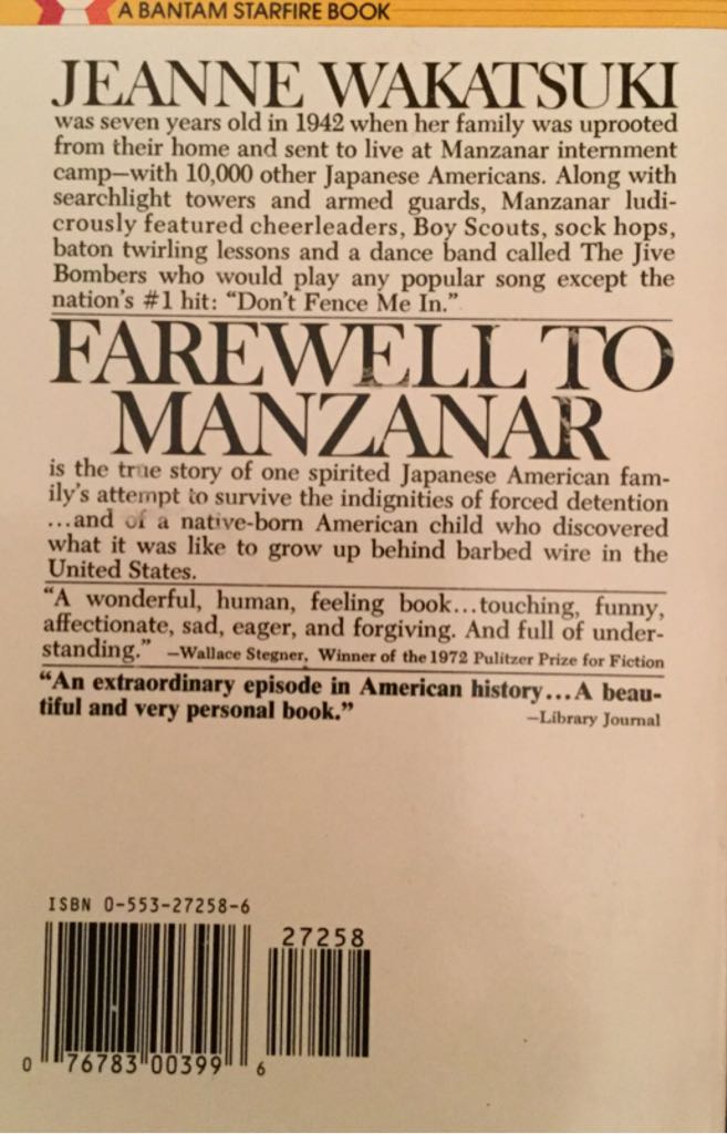 Farewell To Manzanar - Jeanne Wakatsuki Houston (Laurel Leaf - Paperback) book collectible [Barcode 9780553272581] - Main Image 2
