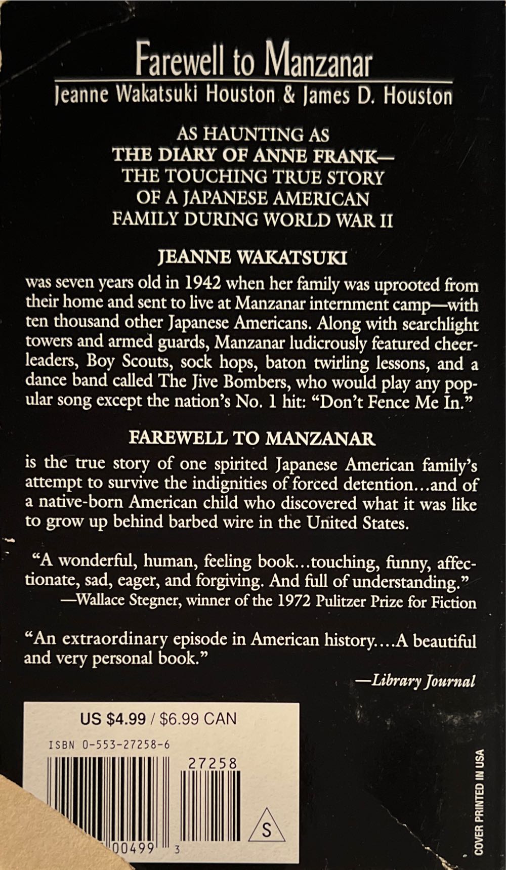 Farewell To Manzanar - Jeanne Wakatsuki Houston (Laurel Leaf - Paperback) book collectible [Barcode 9780553272581] - Main Image 3