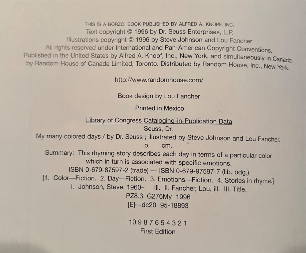 My Many Colored Days - Dr. Seuss (Cartwheel Books - Hardcover) book collectible [Barcode 9780679875970] - Main Image 3