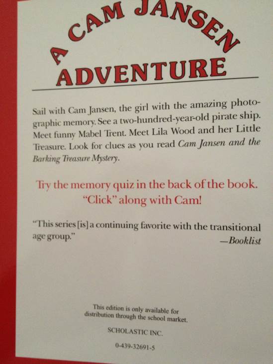 Cam Jansen And The Barking Treasure Mystery - David A Adler (A Scholastic Press) book collectible [Barcode 9780439326919] - Main Image 2