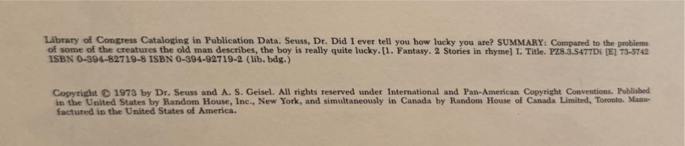 Dr. Seuss: Did I Ever Tell You How Lucky You Are? - Dr. Seuss (Random House Books for Young Readers; First Edition edition (September 12, 1955) - eBook) book collectible [Barcode 9780394827193] - Main Image 3