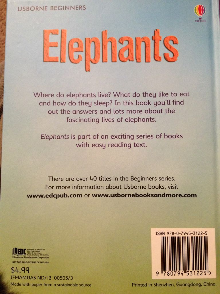 Elephants - Robbie Byerly (Usborne Pub Limited) book collectible [Barcode 9780794531225] - Main Image 2