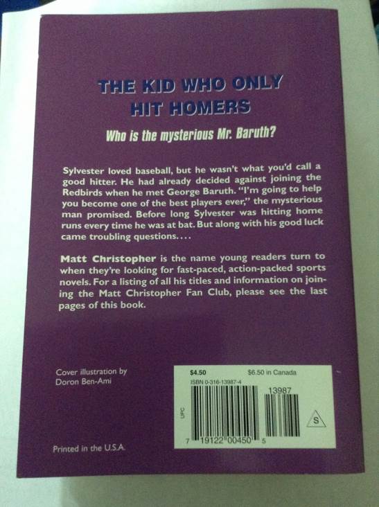 The Kid Who Only Hit Homers - Matt Christopher (Little, Brown Books for Young Readers - Paperback) book collectible [Barcode 9780316139878] - Main Image 2