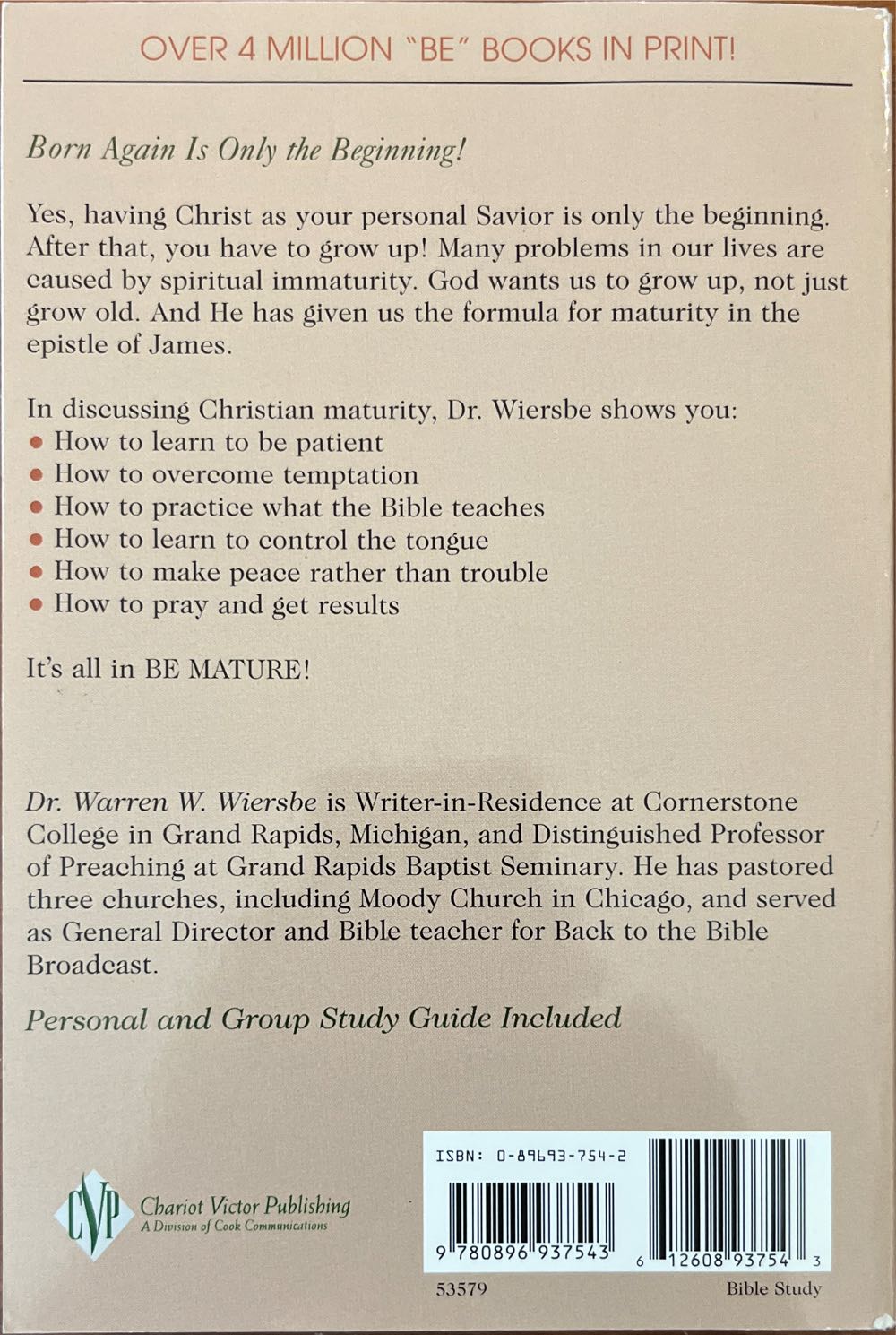 Be Mature (James) - Warren W. Wiersbe (Chariot Victor Publishing - Paperback) book collectible [Barcode 9780896937543] - Main Image 2