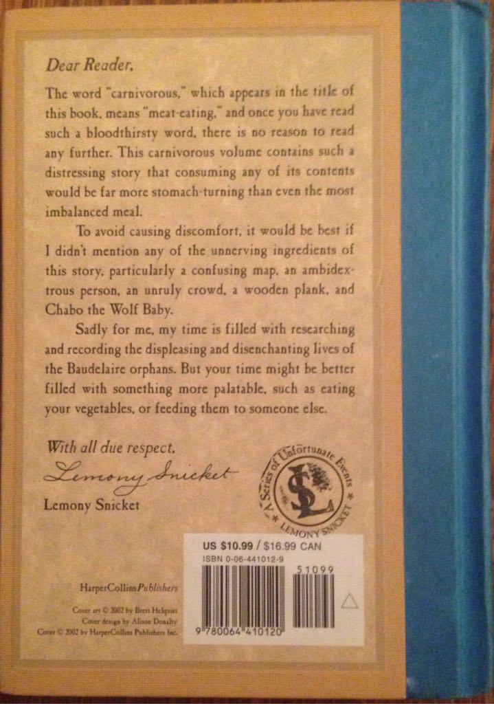 A Series Of Unfortunate Events: The Carnivorous Carnival - Lemony Snicket (Harper Collins - Paperback) book collectible [Barcode 9780064410120] - Main Image 2