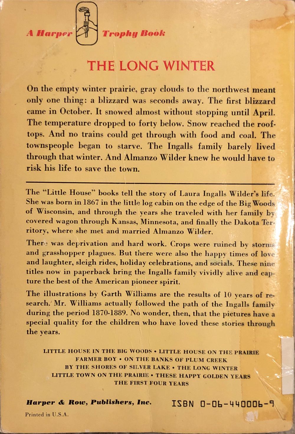 Little House 6: The Long Winter - Laura Ingalls Wilder (HarperCollins - Paperback) book collectible [Barcode 9780064400060] - Main Image 2