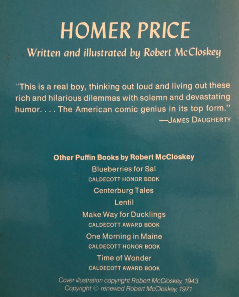 Homer Price - Robert McCloskey (Puffin - Paperback) book collectible [Barcode 9780140309270] - Main Image 2