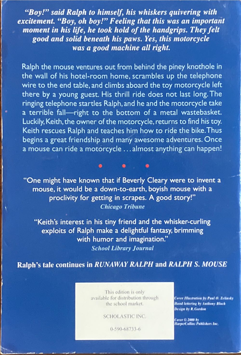 The Mouse And The Motorcycle - Beverly Cleary (Scholastic Inc. - Paperback) book collectible [Barcode 9780590687331] - Main Image 4