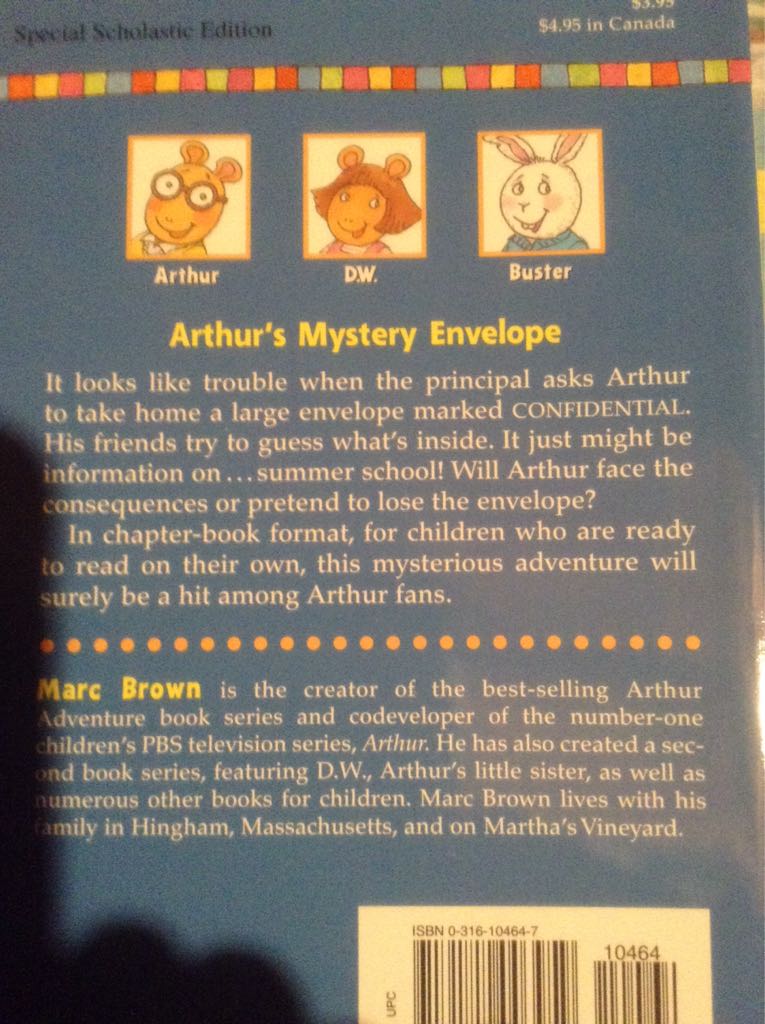Arthur: Chapter Book #1: Arthur’s Mystery Envelope - Marc Brown (Little, Brown and Company - Paperback) book collectible [Barcode 9780316104647] - Main Image 2