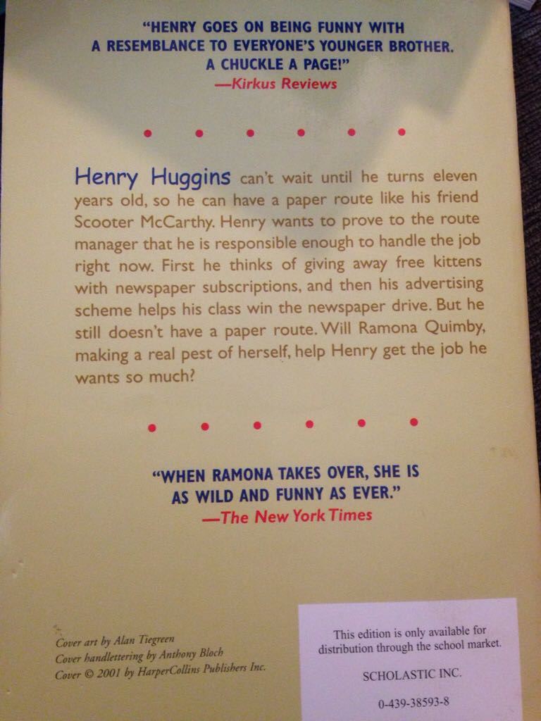 Henry and the Paper Route - Beverly Cleary (Scholastic - Paperback) book collectible [Barcode 9780439385930] - Main Image 2