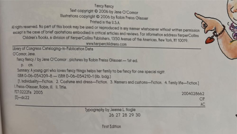 Fancy Nancy - Jane O’Connor (Harper Collins Publishers - Hardcover) book collectible [Barcode 9780060542092] - Main Image 3