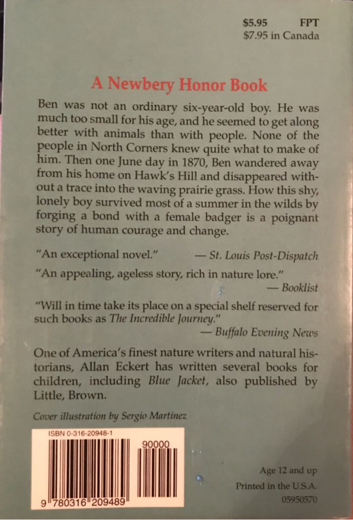 Incident at Hawk’s Hill - Allan W. Eckert (Yearling - Paperback) book collectible [Barcode 9780316209489] - Main Image 2