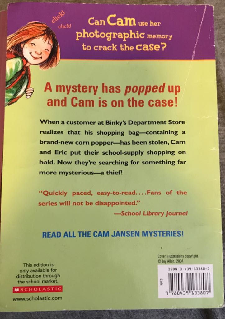 Cam Jansen And The Mystery Of The Stolen Corn Popper - David A. Adler (A Scholastic Press - Paperback) book collectible [Barcode 9780439133807] - Main Image 2