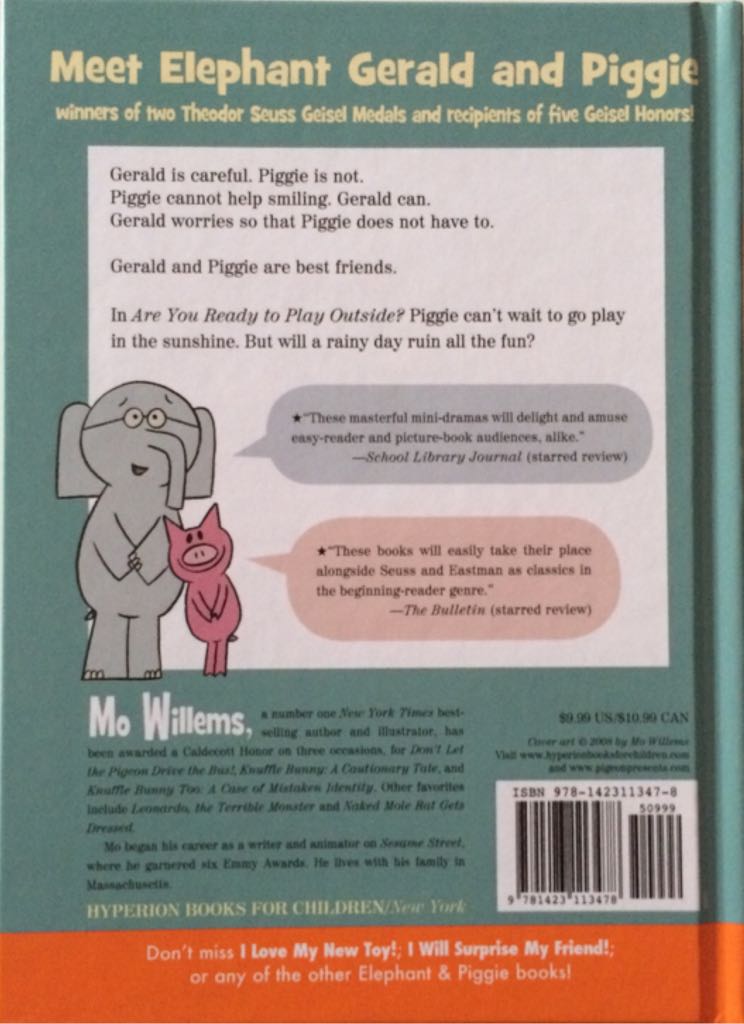 Are You Ready to Play Outside? (An Elephant and Piggie Book) - Mo Willems (Hyperion Books for Children - Hardcover) book collectible [Barcode 9781423113478] - Main Image 2