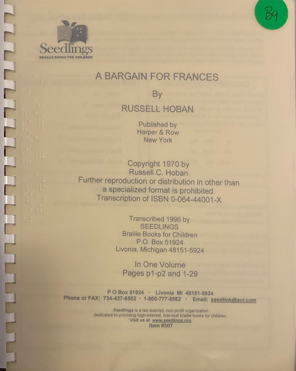 Bargain For Frances A10- Else Holmelund Minarik (Little Bear), A - Russell Hoban (Harper Collins - Hardcover) book collectible [Barcode 9780064440011] - Main Image 3