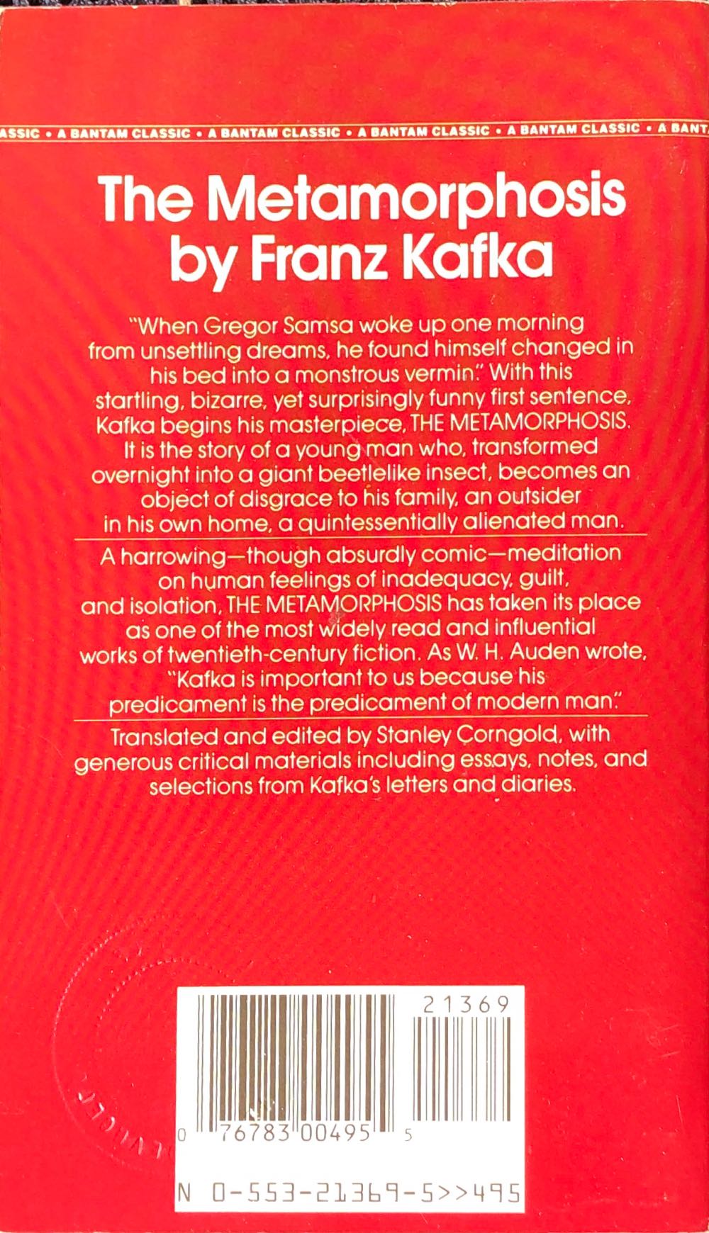 The Metamorphosis - Franz Kafka (Bantam Books - Paperback) book collectible [Barcode 9780553213690] - Main Image 4