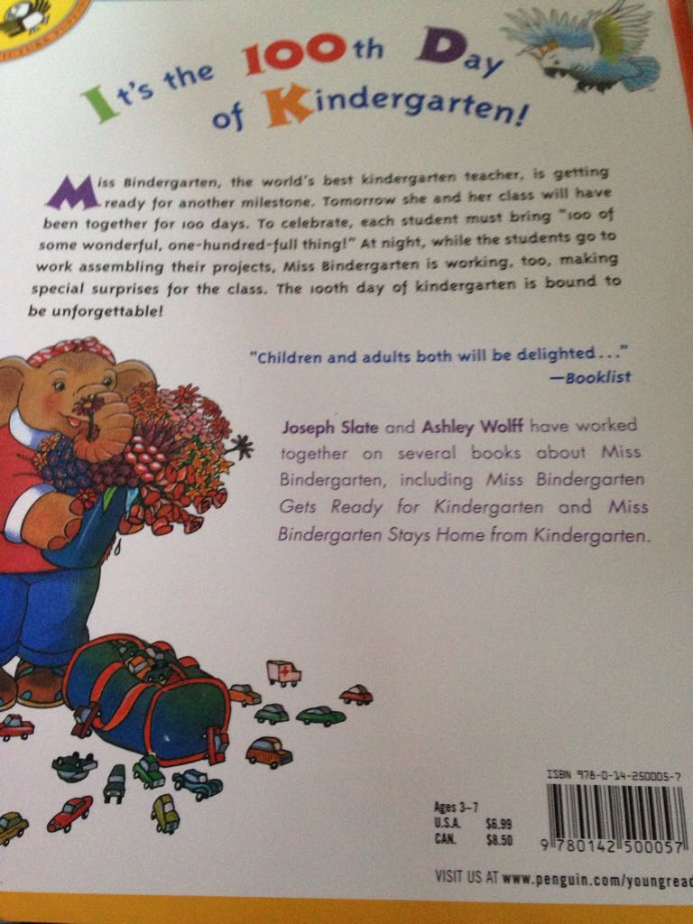 Miss Bindergarten Celebrates The 100th Day - Joseph Slate (Silver Dolphin En Espanol - Paperback) book collectible [Barcode 9780142500057] - Main Image 2