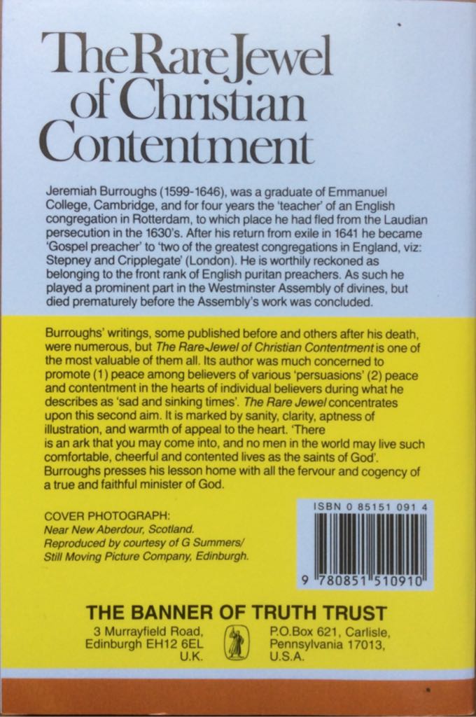 The Rare Jewel of Christian Contentment - Jeremiah Burroughs (Puritan Paperbacks - Paperback) book collectible [Barcode 9780851510910] - Main Image 2