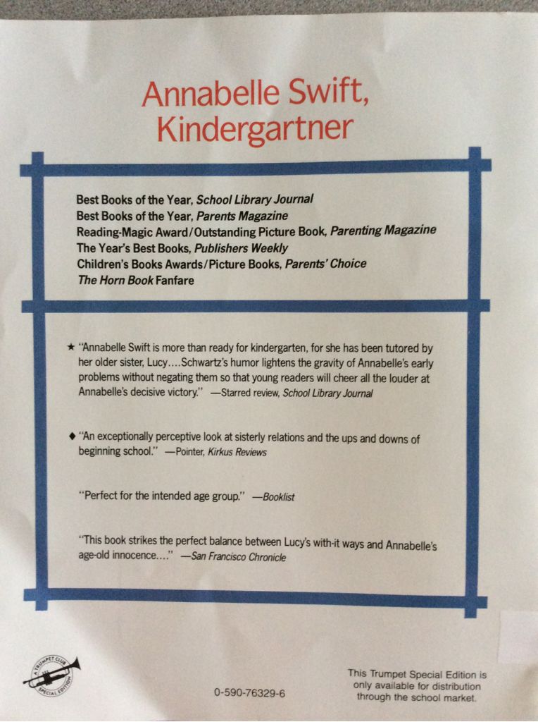 Annabelle Swift, Kindergartner - Amy Schwartz (- Paperback) book collectible [Barcode 9780590763295] - Main Image 2
