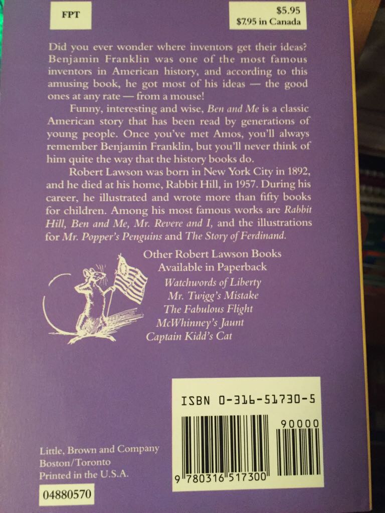 Ben And Me - Robert Lawson (Little, Brown and Company - Paperback) book collectible [Barcode 9780316517300] - Main Image 2
