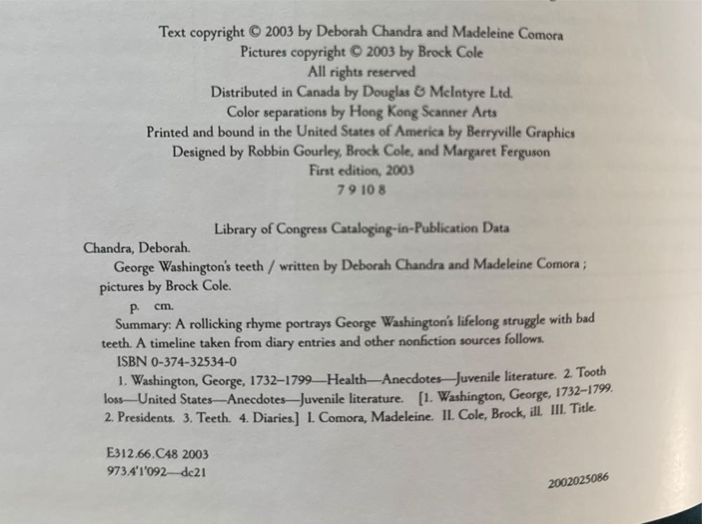 George Washington’s Teeth - Deborah Chandra (Farrar, Straus and Giroux (BYR)) book collectible [Barcode 9780374325343] - Main Image 3