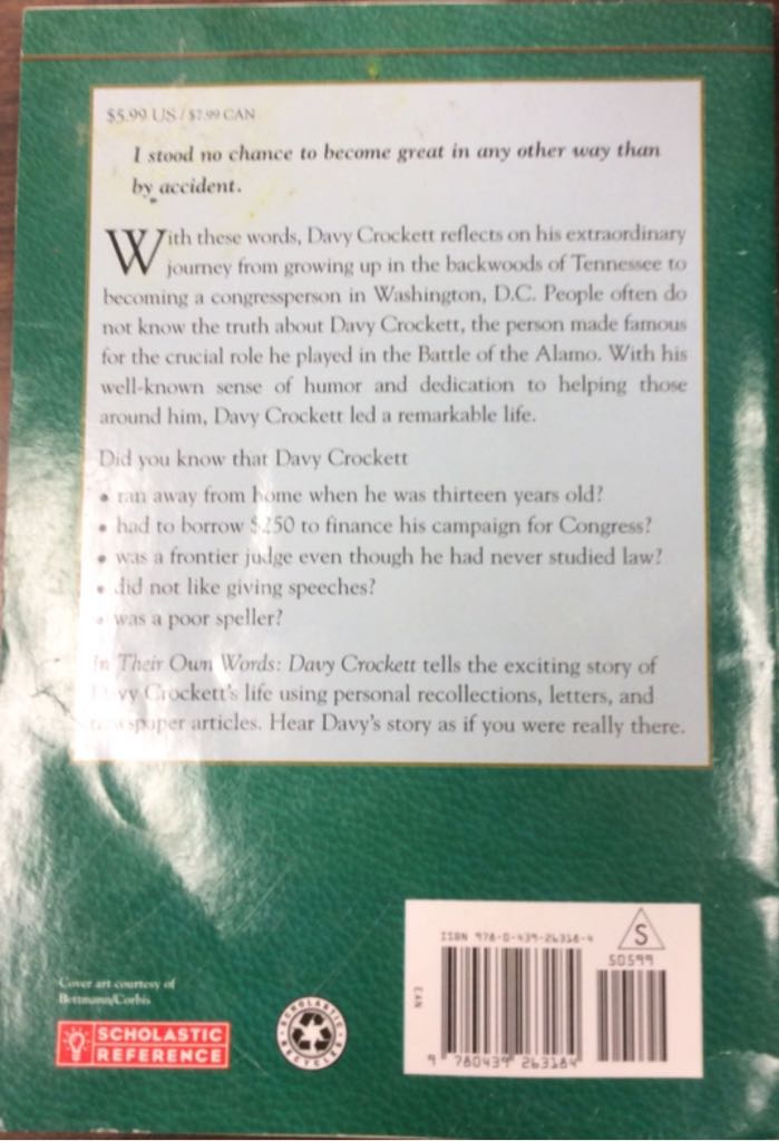 Davy Crockett - George Sullivan (Scholastic - Paperback) book collectible [Barcode 9780439263184] - Main Image 2