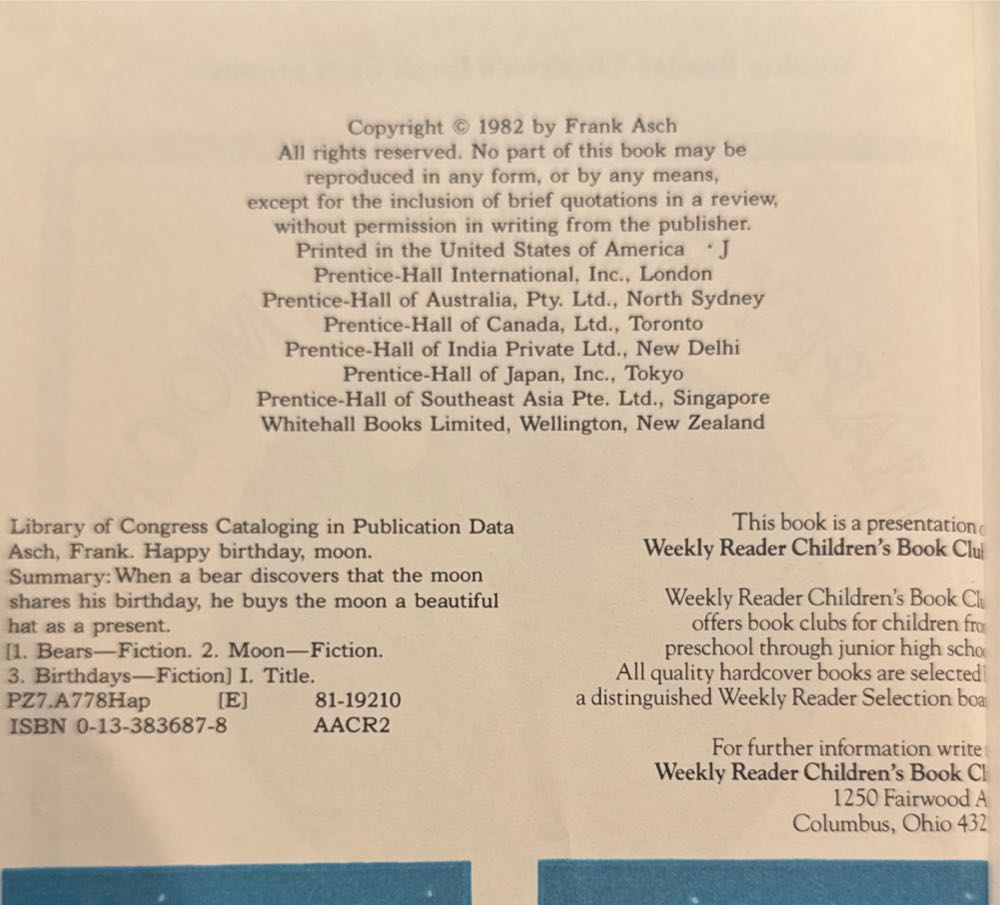 Happy Birthday, Moon - Frank Asch (Chronicle Books Llc - Hardcover) book collectible [Barcode 9780133836875] - Main Image 3