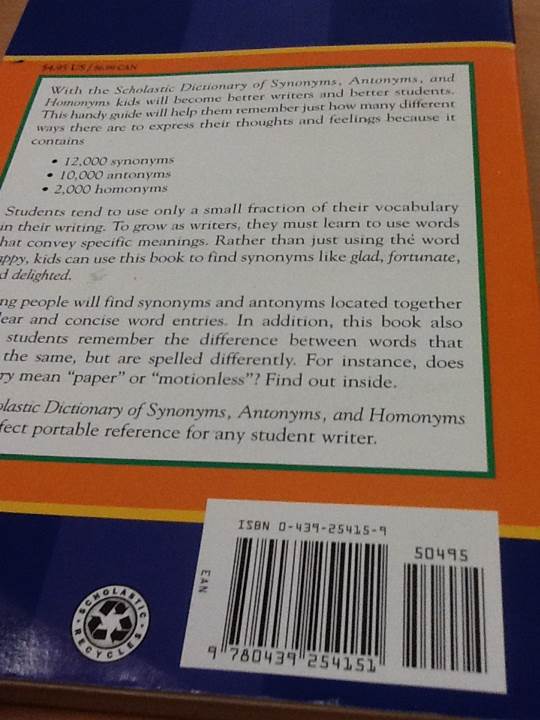 Scholastic Dictionary Of Synonyms, Antonyms, And Homonyms - Scholastic (Scholastic Inc. - Paperback) book collectible [Barcode 9780439254151] - Main Image 2