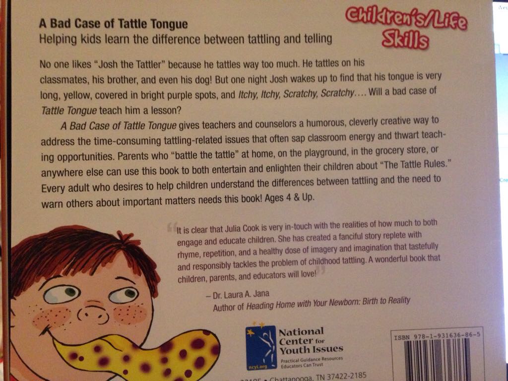 A Bad Case of Tattle Tongue - Julia Cook (National Center for Youth Issues - Paperback) book collectible [Barcode 9781931636865] - Main Image 2