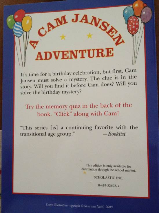 Cam Jansen And The Birthday Mystery - David Adler (Puffin) book collectible [Barcode 9780439326926] - Main Image 2
