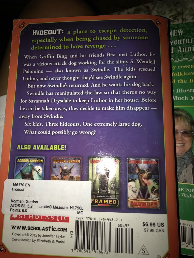 Hideout - Gordon Korman (Scholastic Press - Paperback) book collectible [Barcode 9780545448673] - Main Image 2