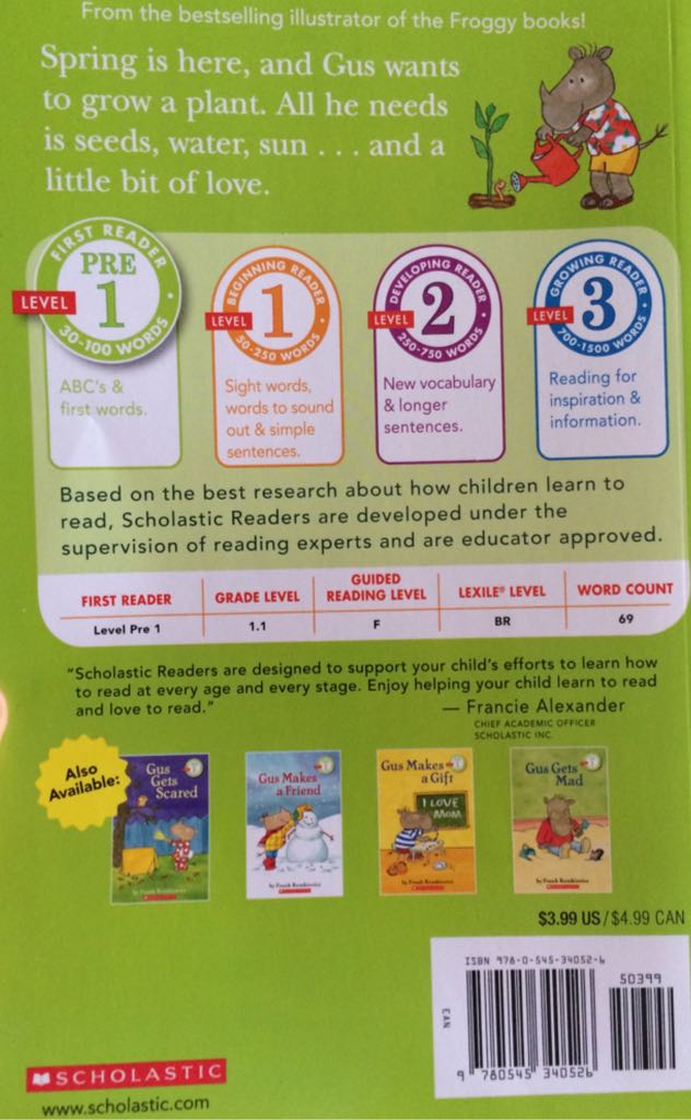 Gus Grows a Plant - Frank Remkiewicz (Scholastic, Inc. - Paperback) book collectible [Barcode 9780545340526] - Main Image 2