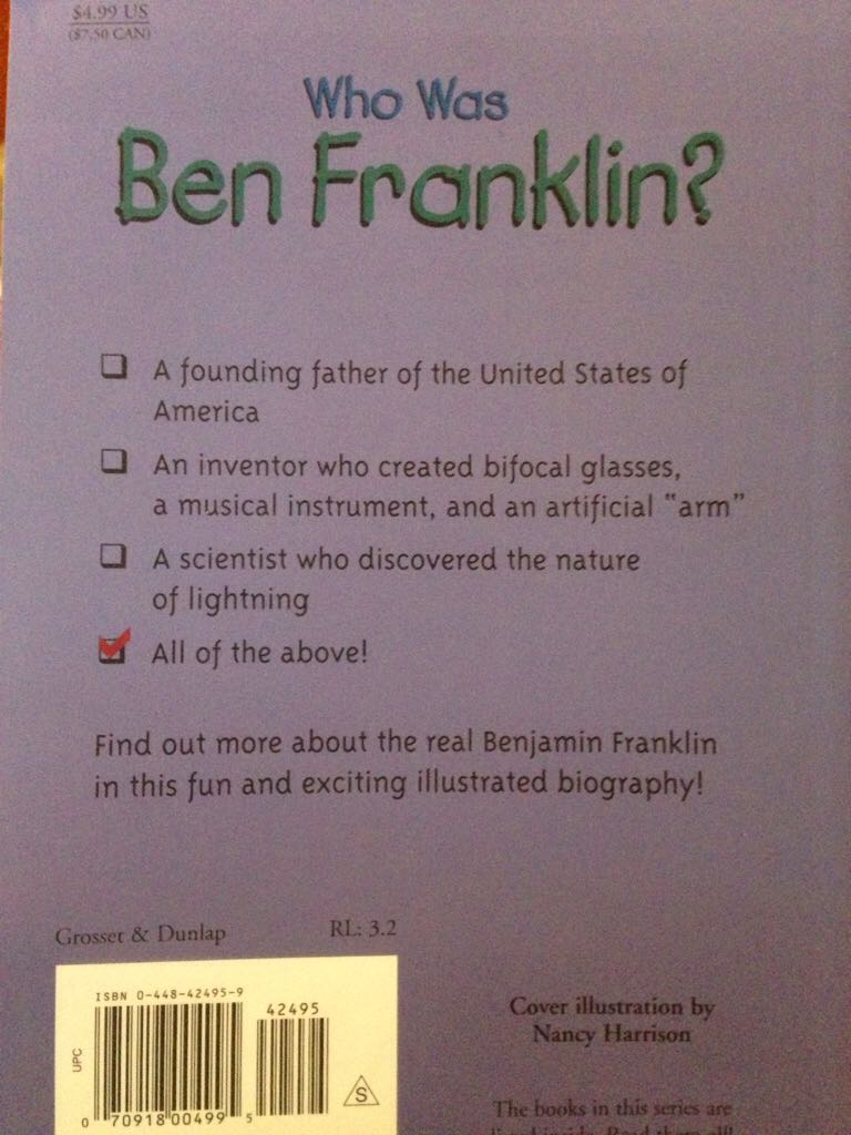 Who Was Ben Franklin? - Dennis Brindell Fradin (Grosset & Dunlap - Paperback) book collectible [Barcode 9780448424958] - Main Image 2