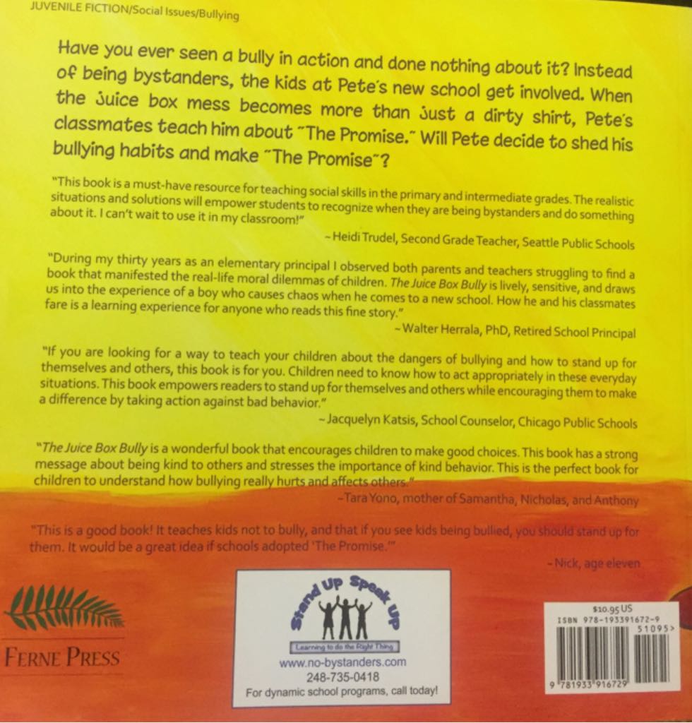 Juice Box Bully, The - Bob Sornson (Ferne Press - Paperback) book collectible [Barcode 9781933916729] - Main Image 2