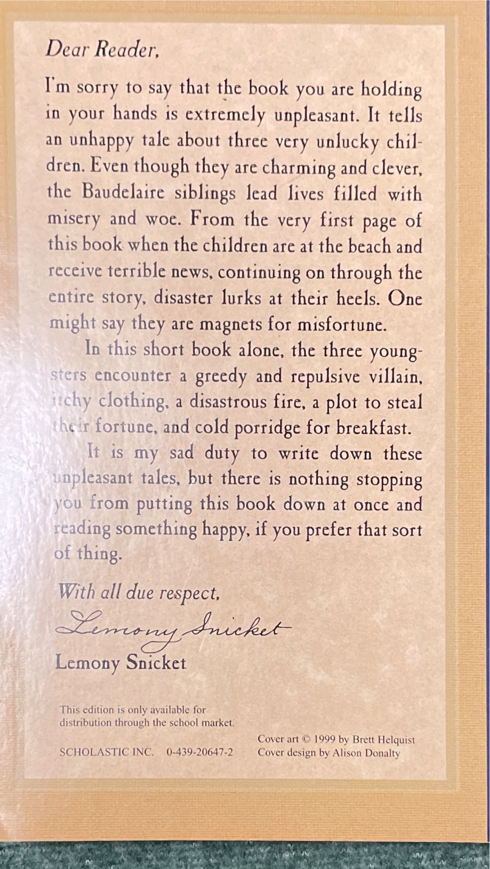 A Series Of Unfortunate Events #1: The Bad Beginning - Lemony Snicket (Scholastic Inc. - Paperback) book collectible [Barcode 9780439206471] - Main Image 2
