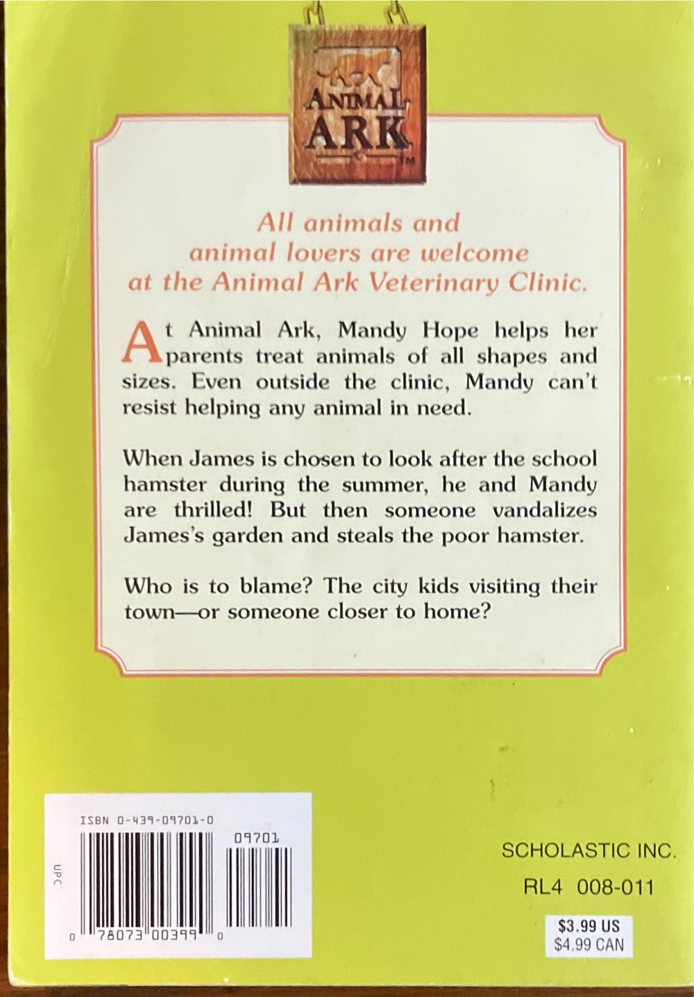 Animal Ark #16: Hamster in a Handbasket - Ben Baglio (Scholastic Inc. - Paperback) book collectible [Barcode 9780439097017] - Main Image 2