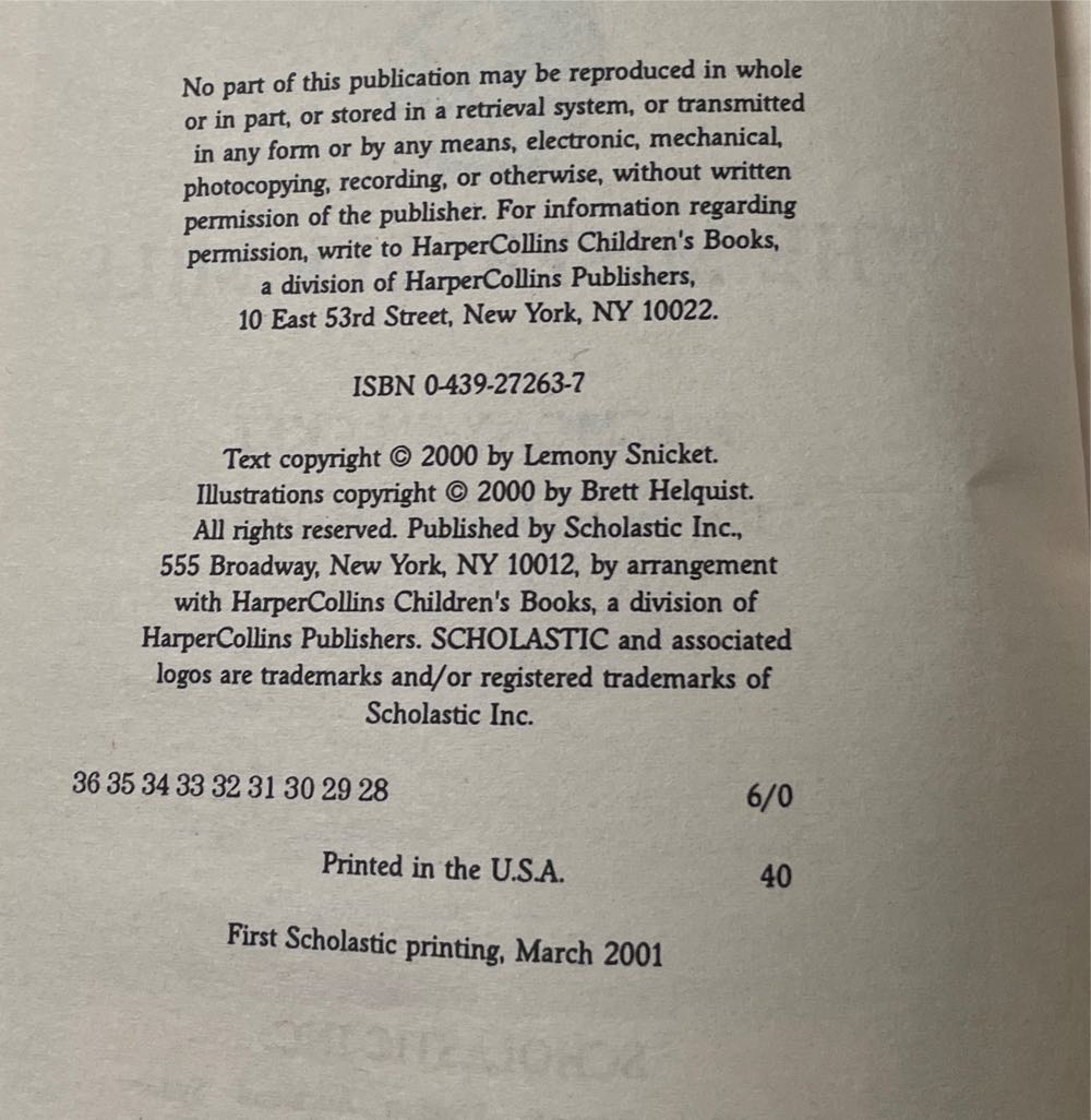 A Series Of Unfortunate Events #4: The Miserable Mill - Lemony Snicket (Scholastic Inc. - Hardcover) book collectible [Barcode 9780439272636] - Main Image 3