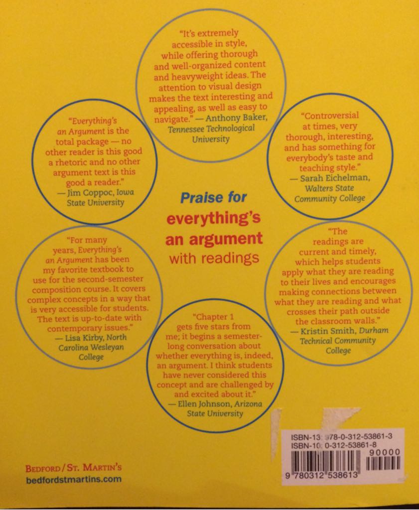 Everything’s an Argument with Readings - A. Lunsford (Bedford/St. Martin’s - Paperback) book collectible [Barcode 9780312538613] - Main Image 2