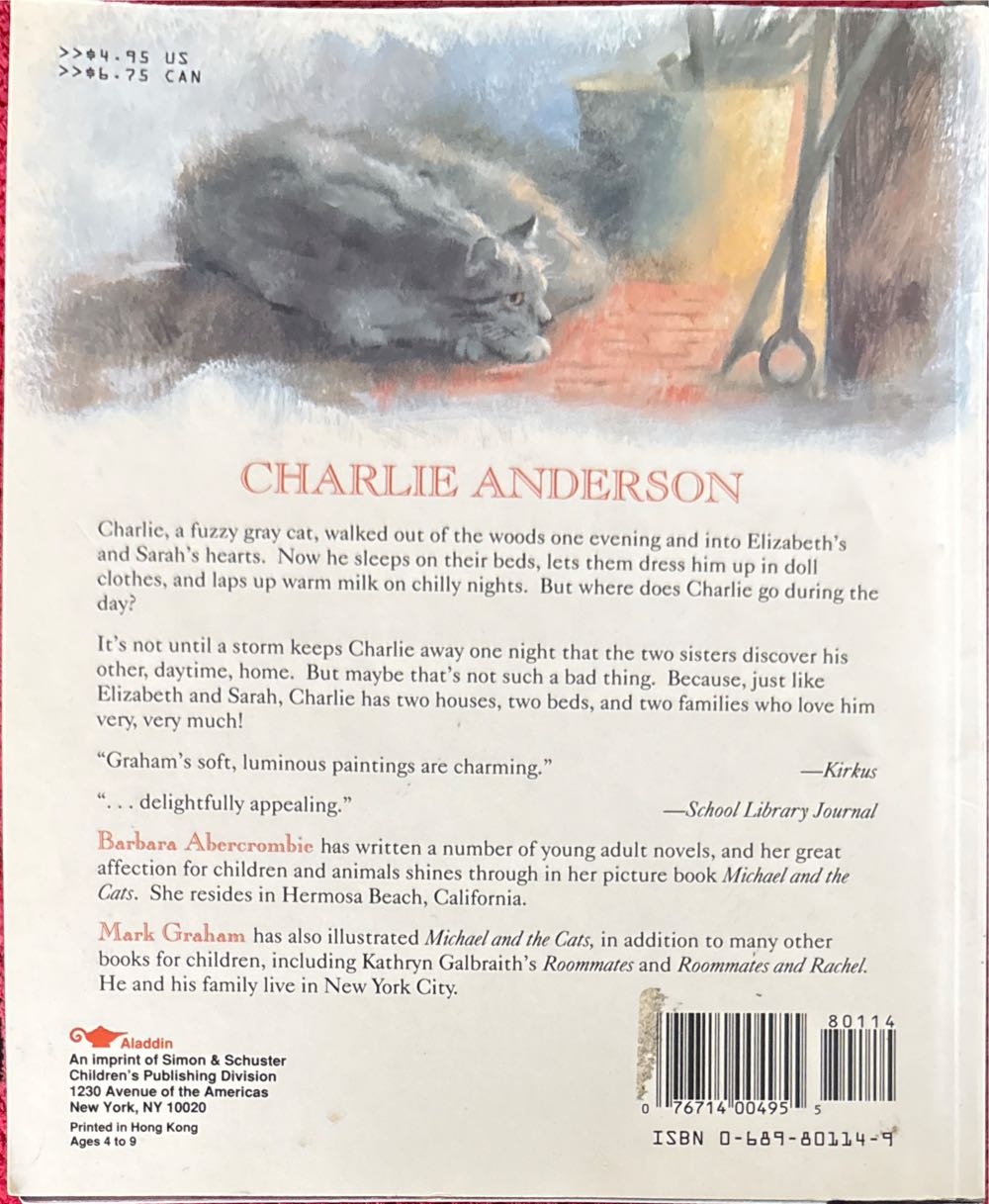 Charlie Anderson - Barbara Abercrombie (Aladdin Paperbacks - Paperback) book collectible [Barcode 9780689801143] - Main Image 2