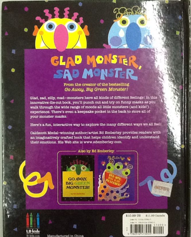 Glad Monster, Sad Monster - Ed Emberley (LB Kids - Hardcover) book collectible [Barcode 9780316573955] - Main Image 2