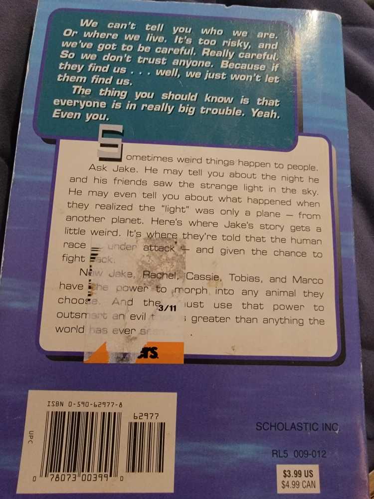 Animorphs #01: The Invasion - K. A. Applegate (Scholastic Inc. - Paperback) book collectible [Barcode 9780545291514] - Main Image 2