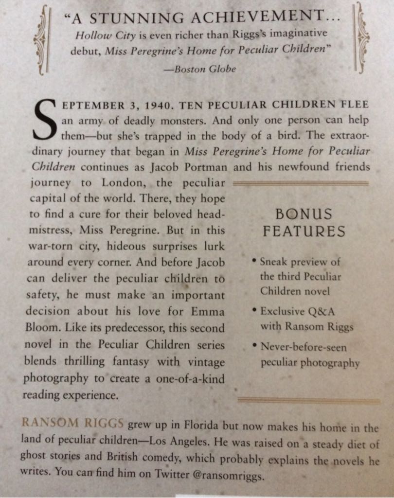 Hollow City - Riggs, Ransom (Quirk Books - Paperback) book collectible [Barcode 9781594747359] - Main Image 2