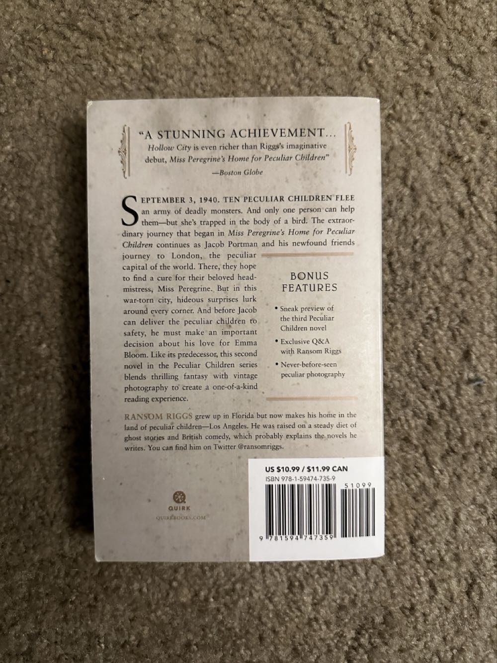 Hollow City - Riggs, Ransom (Quirk Books - Paperback) book collectible [Barcode 9781594747359] - Main Image 3