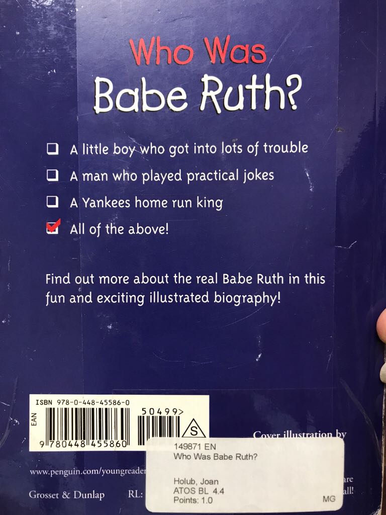 Who Was Babe Ruth? - Babe Ruth (Grosset & Dunlap - Paperback) book collectible [Barcode 9780448455860] - Main Image 2