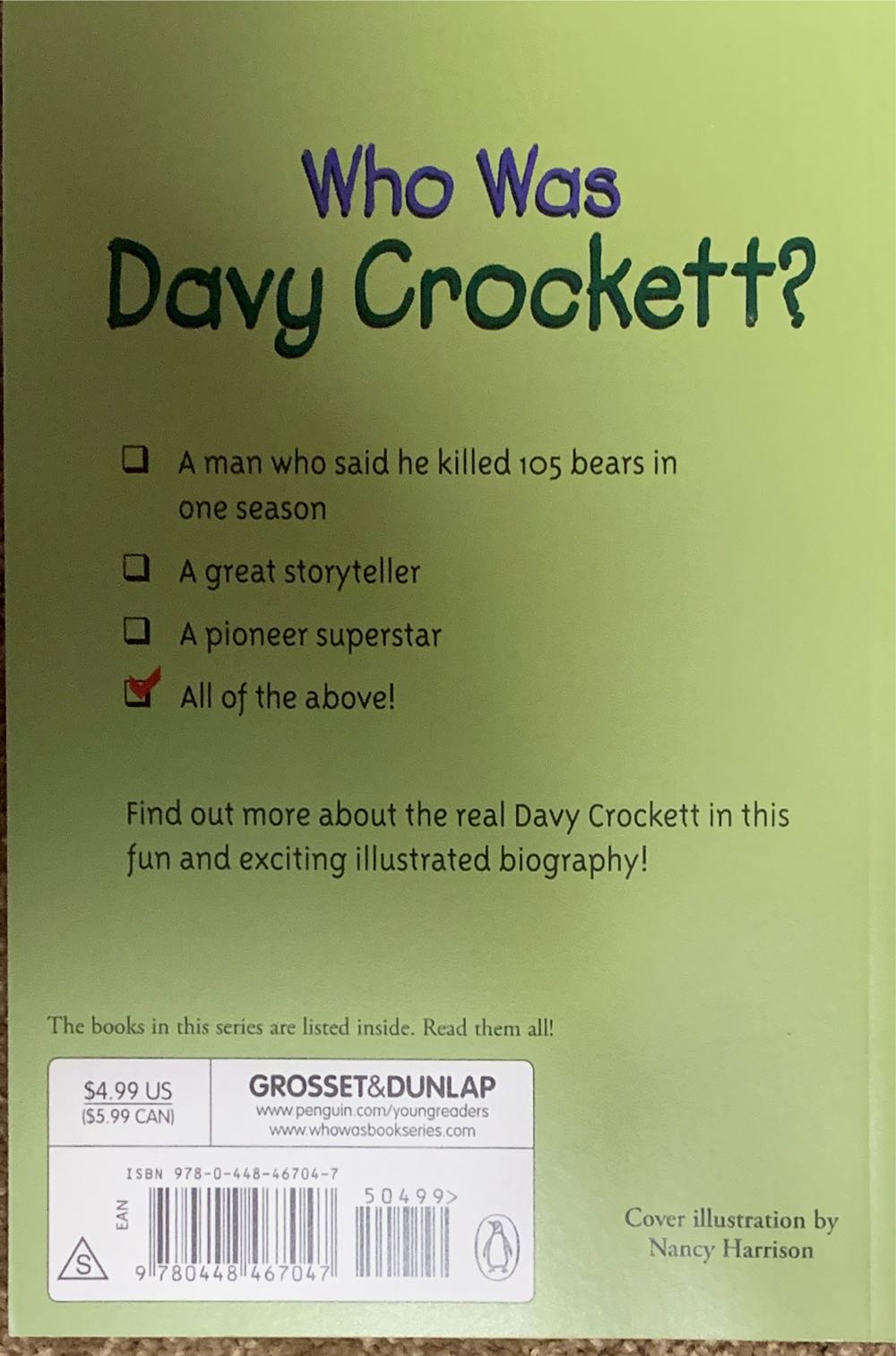 Who Was Davy Crockett? - Gail Herman (Grosset & Dunlap - Paperback) book collectible [Barcode 9780448467047] - Main Image 2