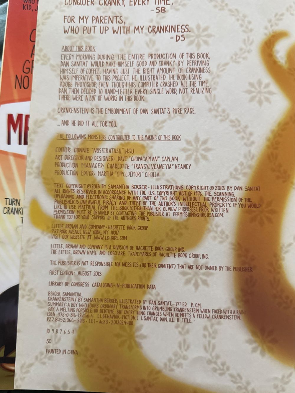 Crankenstein - Samantha Berger (Little, Brown Books for Young Readers - Hardcover) book collectible [Barcode 9780316126564] - Main Image 3