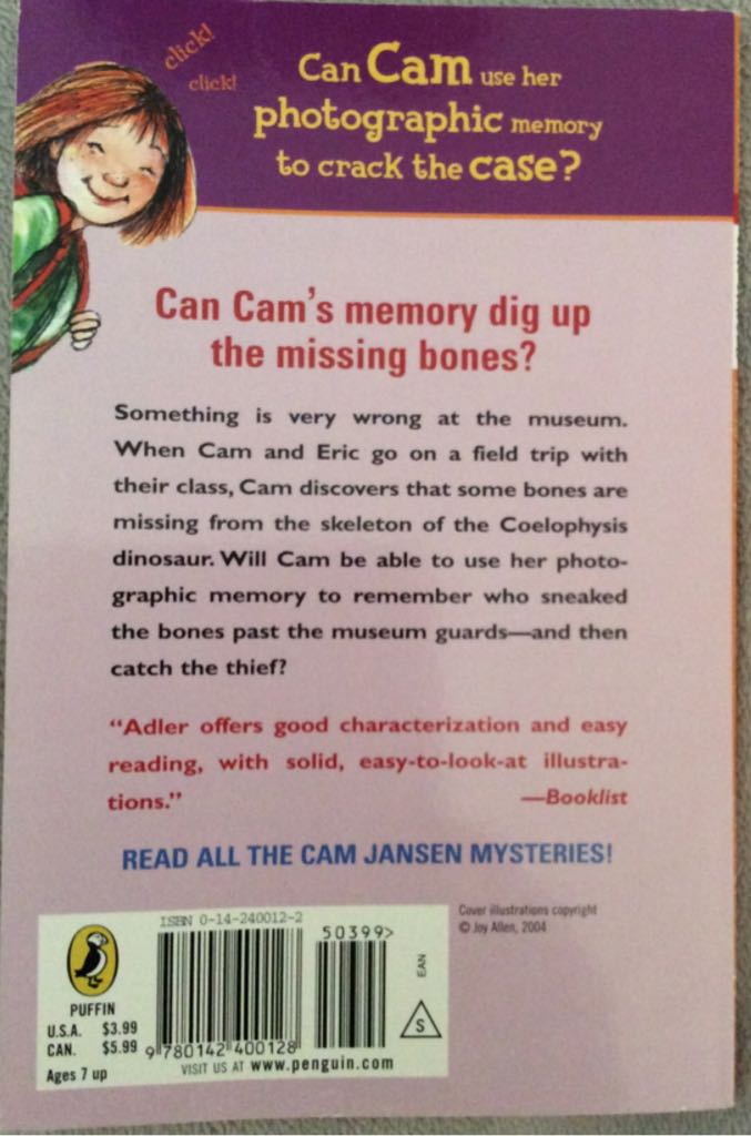 Cam Jansen: the Mystery of the Dinosaur Bones #3 - David A. Adler (National Geographic Books - Paperback) book collectible [Barcode 9780142400128] - Main Image 2